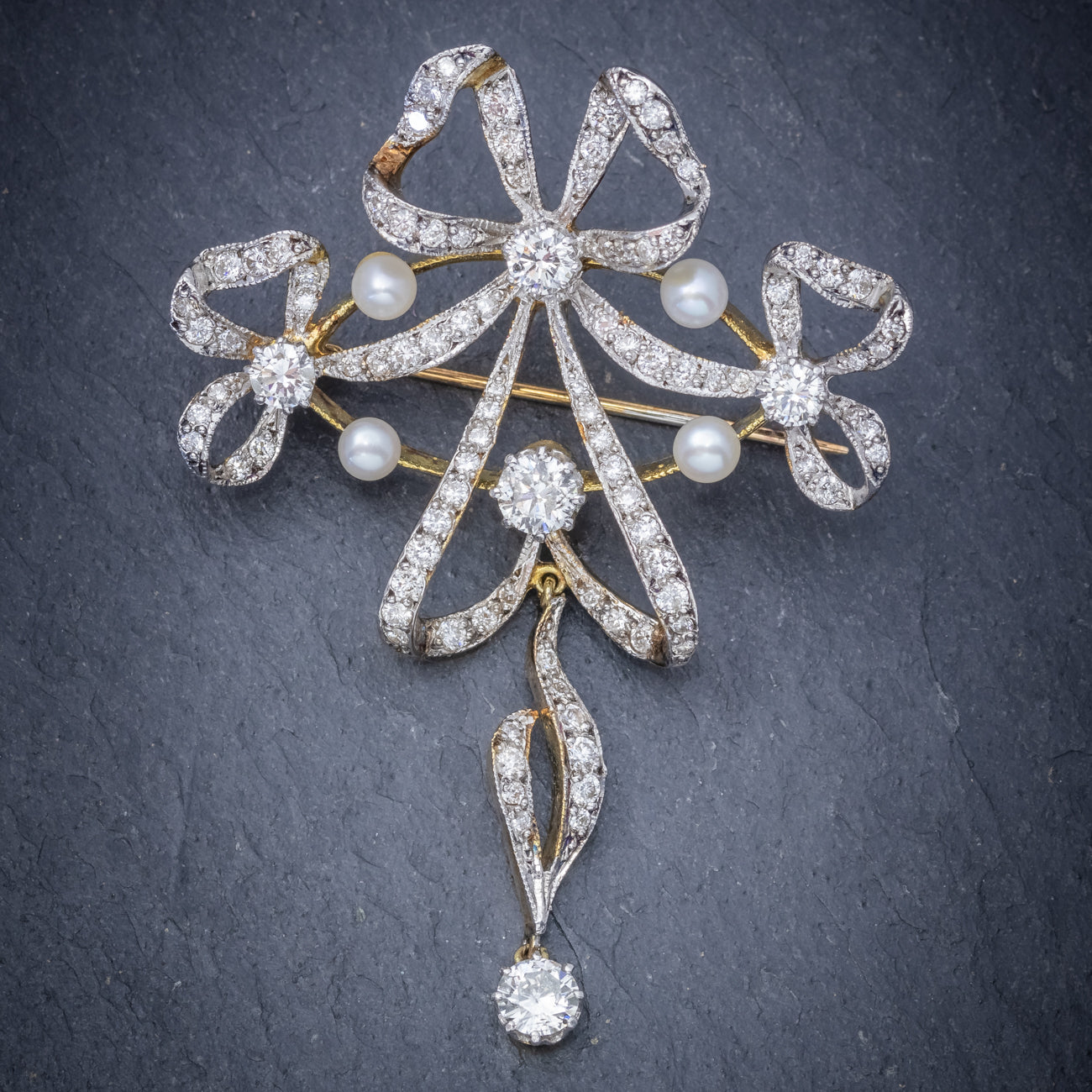 Garland 3ct Diamond Pearl Brooch 18ct Gold – Antique Jewellery Online