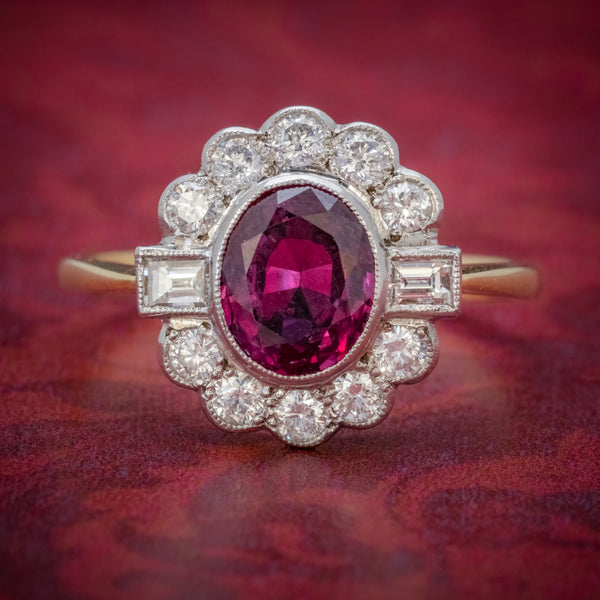 RUBY DIAMOND CLUSTER RING 1.60CT RUBY 1CT DIAMONDS – Antique Jewellery ...