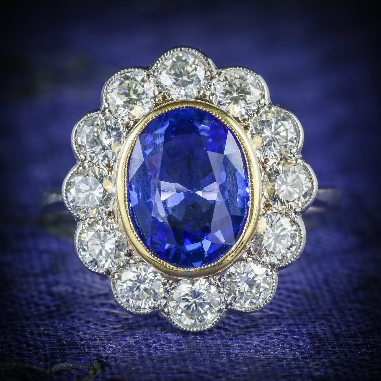 Sapphire Diamond Cluster Ring 18ct Gold 3.20ct Sapphire – Antique ...