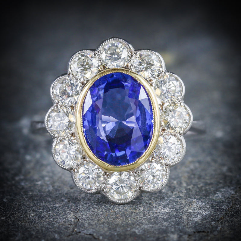 Sapphire Diamond Cluster Ring 18ct Gold 3.20ct Sapphire – Antique ...
