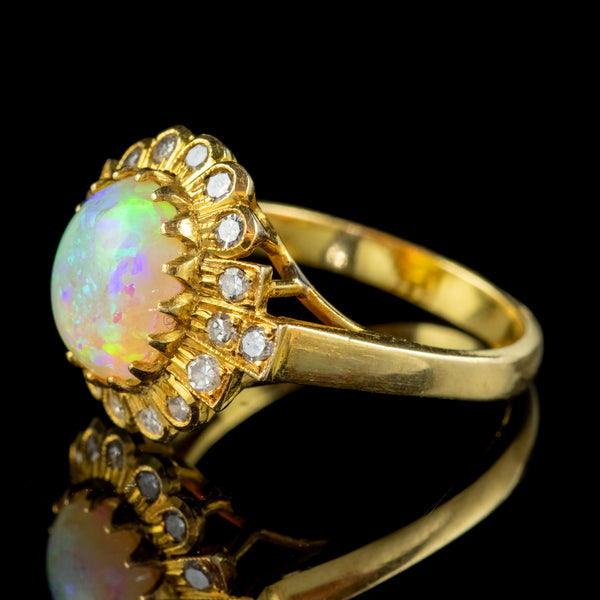 Vintage Opal Diamond Cluster Ring 18Ct Gold 2.50Ct Natural Opal ...