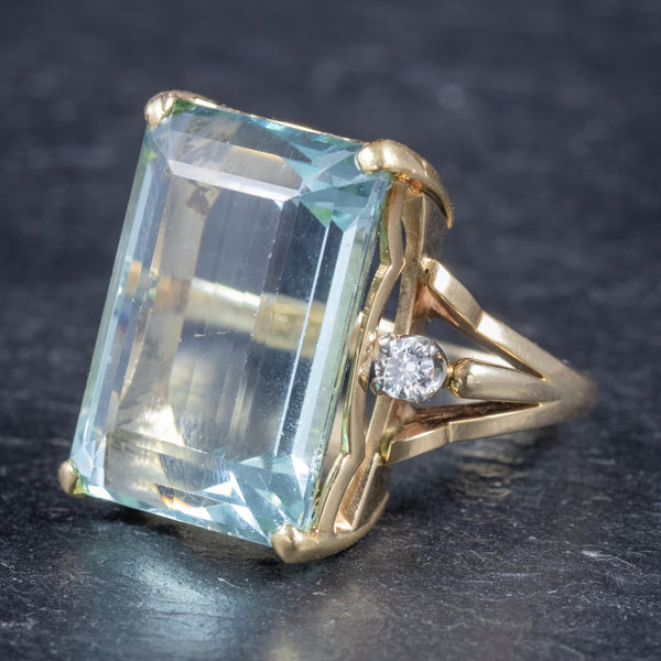 Vintage 26ct Aquamarine Ring 14ct Yellow Gold – Antique Jewellery Online