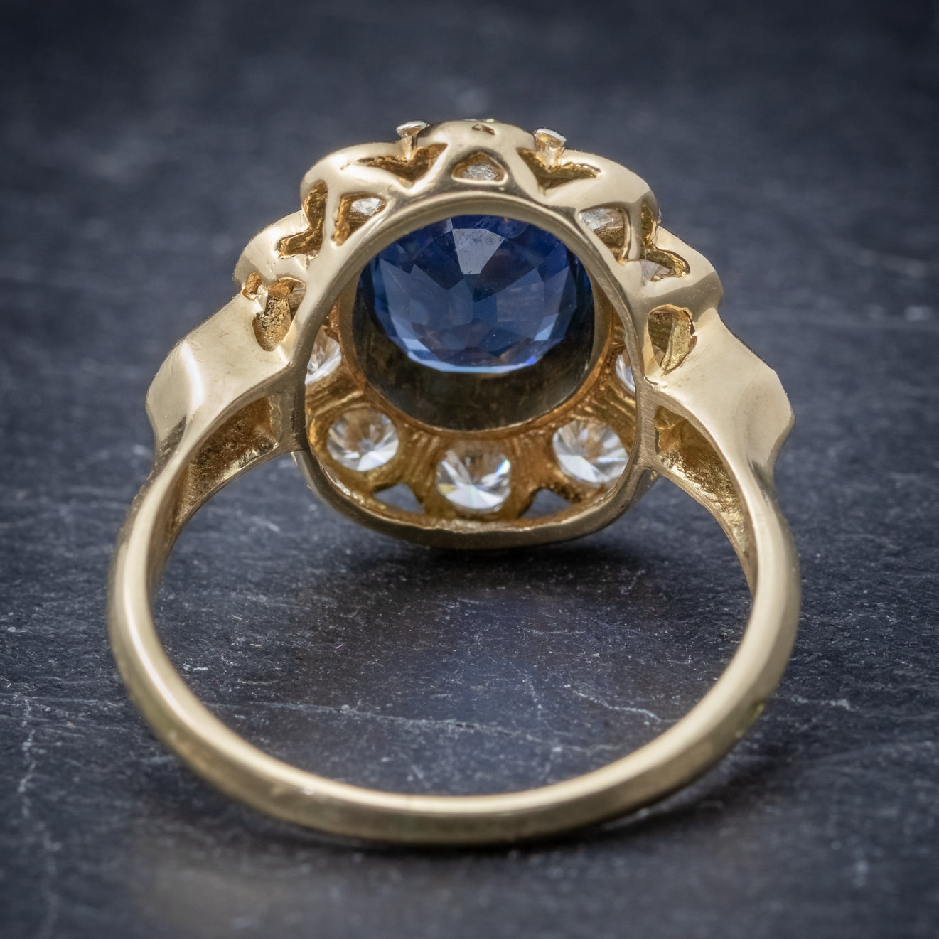 Vintage French Sapphire Diamond Cluster Ring 18ct Gold 3.80ct Sapphire ...