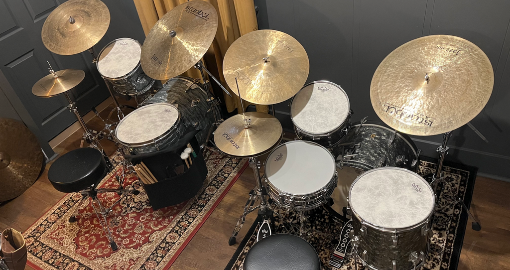 Badges Drum Shop Lesson Room - two side-by-side kits