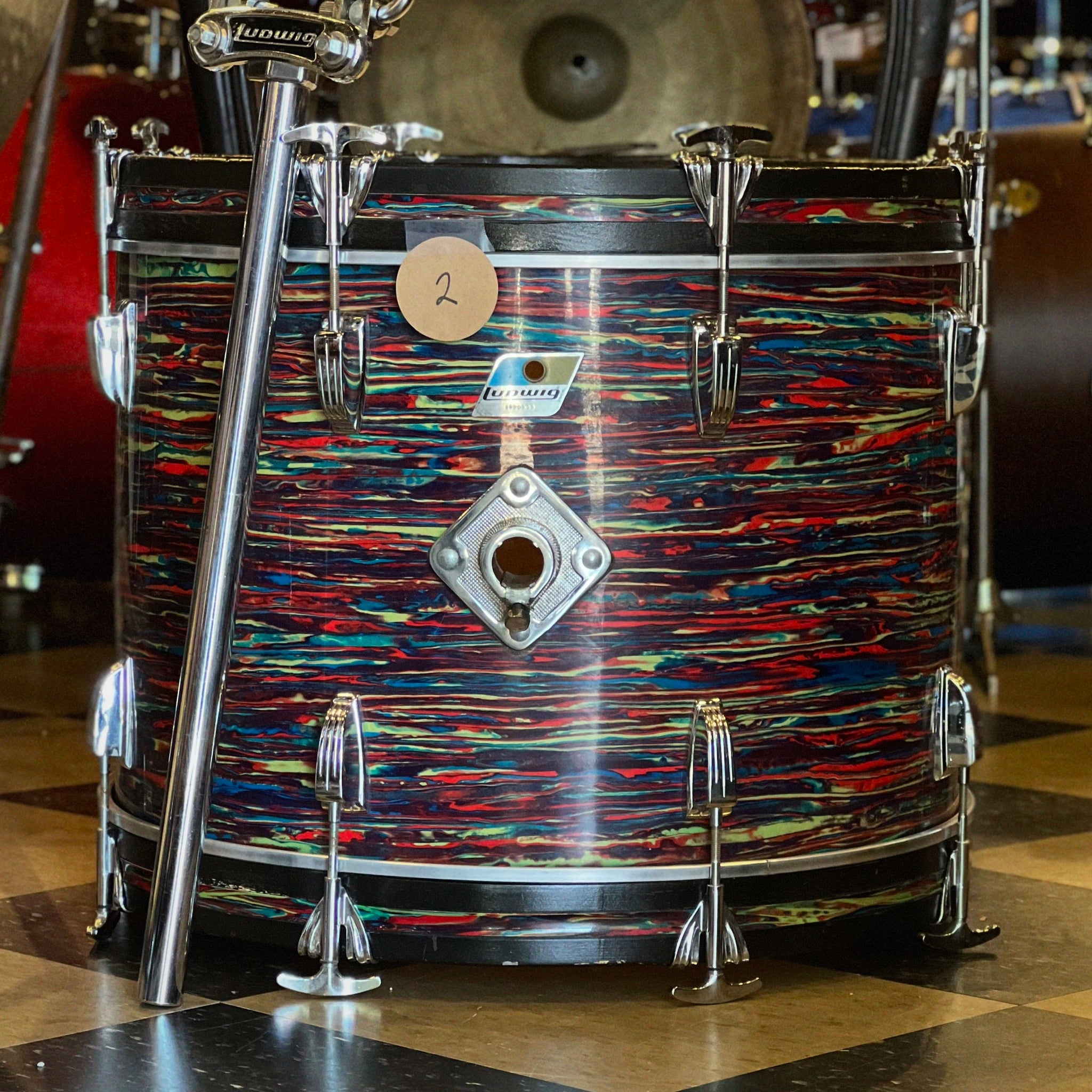 VINTAGE 1970's Ludwig 14x20 Bass Drum in Psychedelic Red