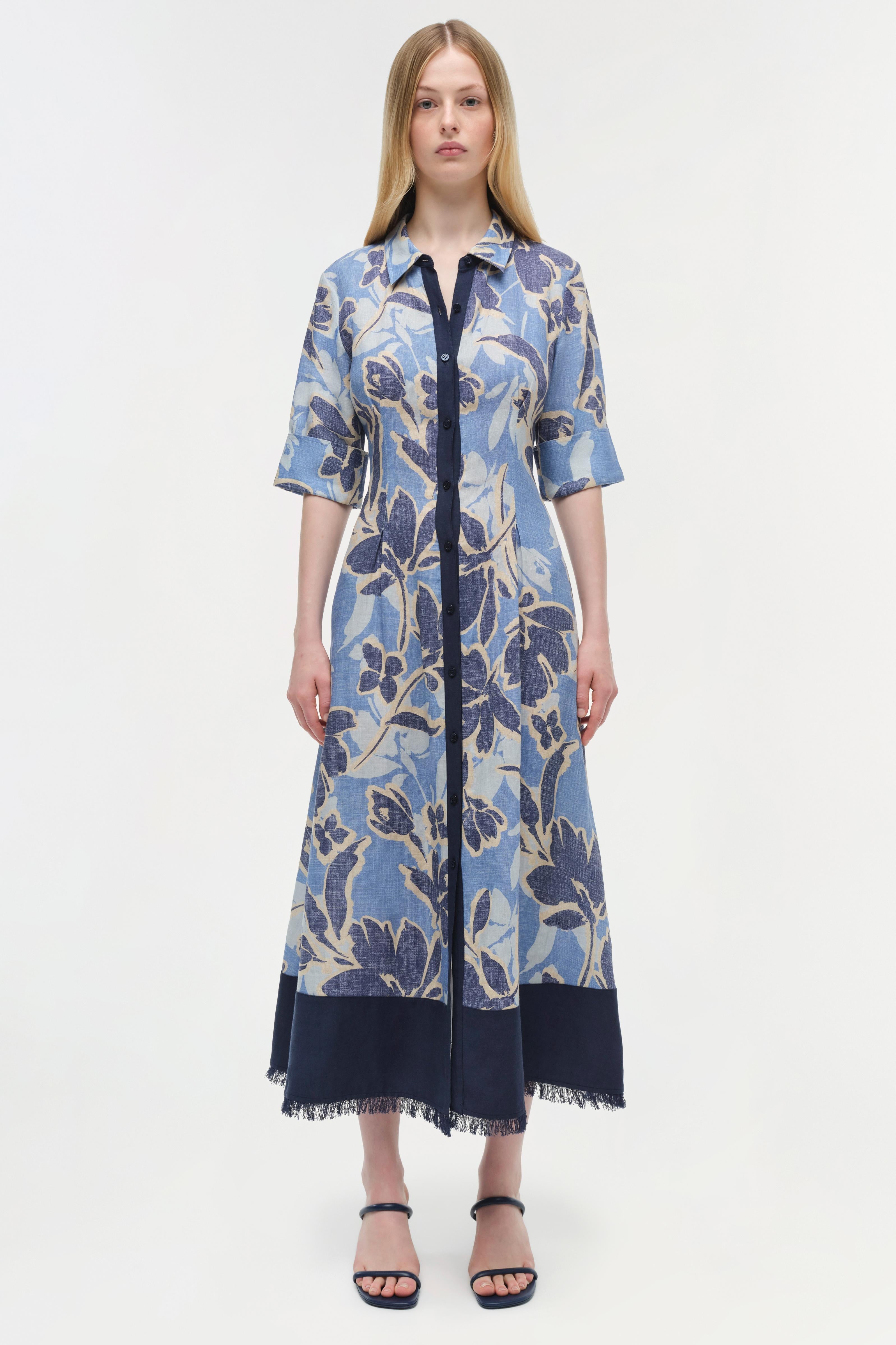 Simkhai Women's Claudine Linen Midi Dress In Blue Hydrangea Floral