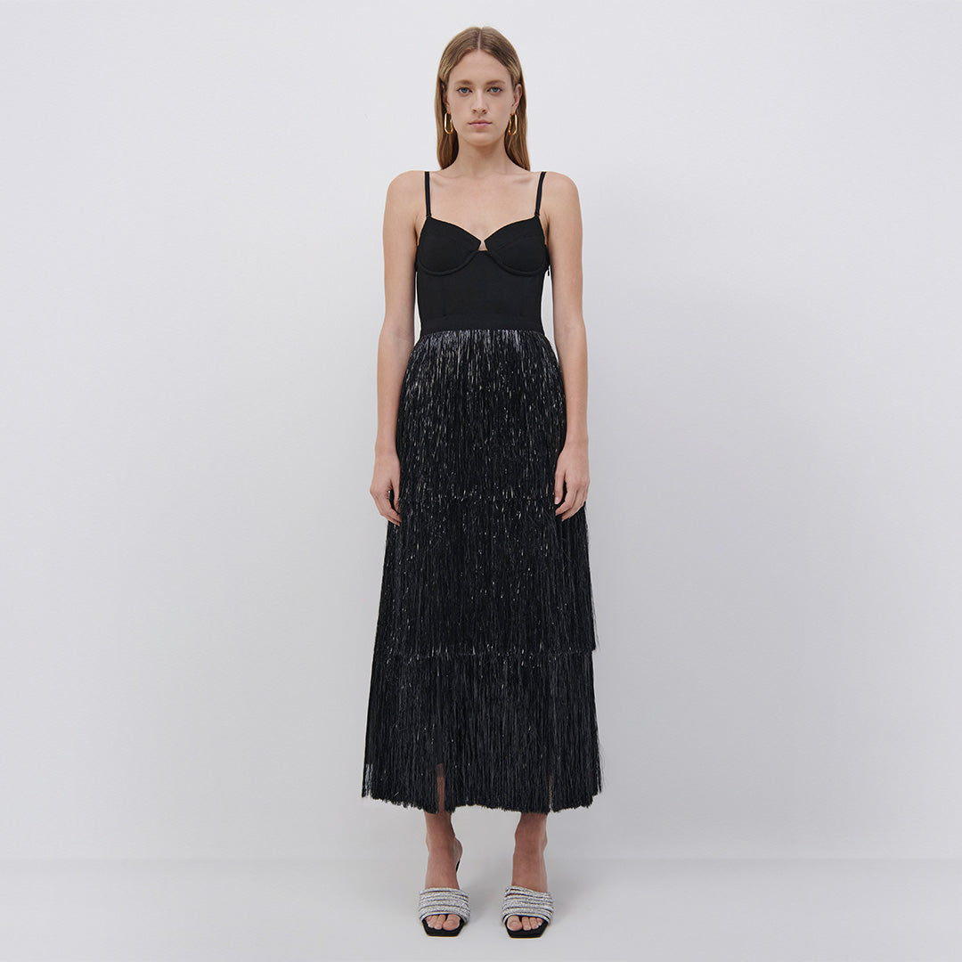 Hamila Tinsel Fringe Midi Dress | Jonathan Simkhai