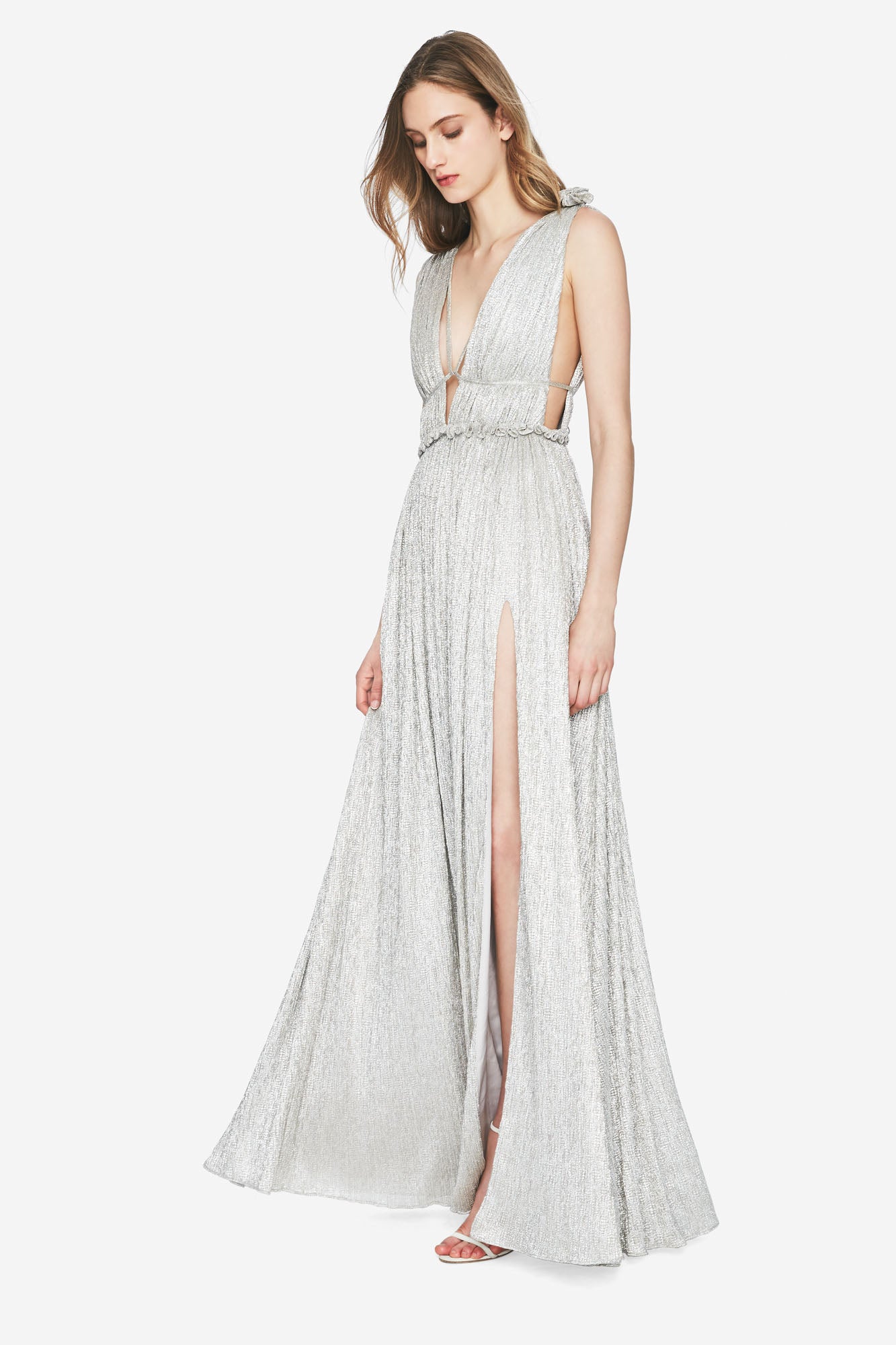 jonathan simkhai plisse lame maxi dress