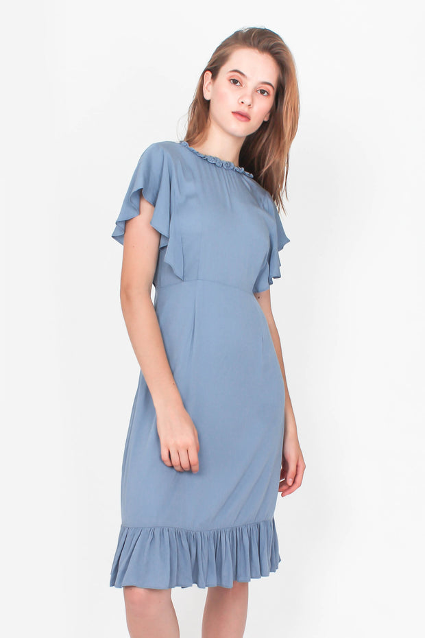 dusty blue dress midi