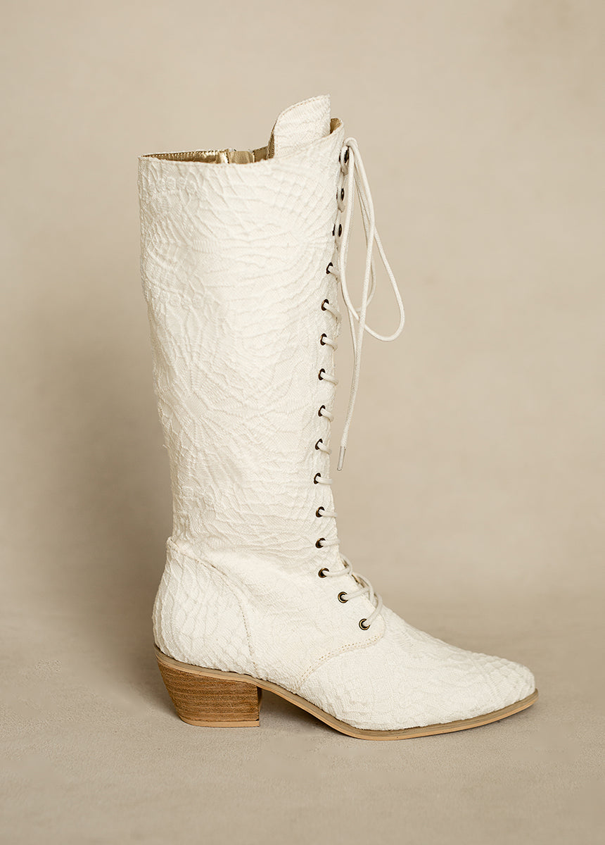 Image of Deliah Tall Boot in Lace Lily Ivory