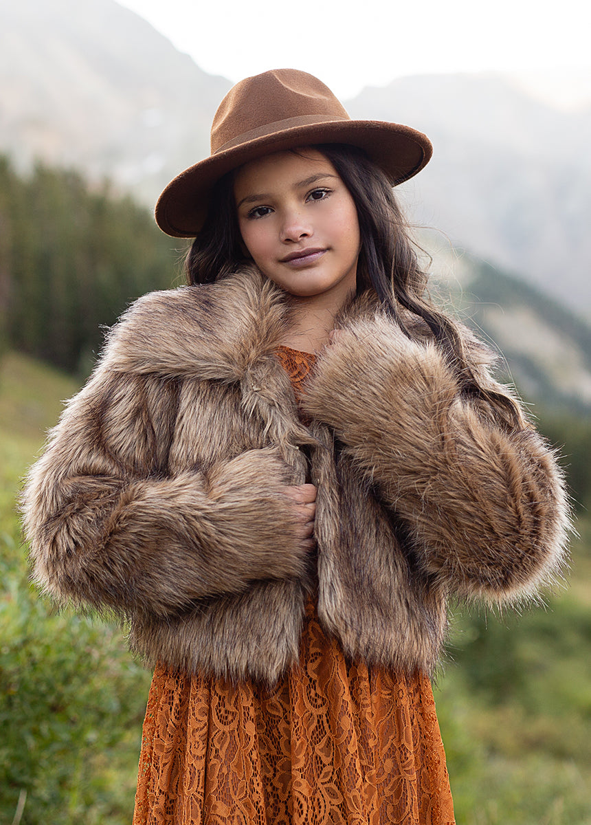 Image of Goldie Fur Coat in Faux Wolf