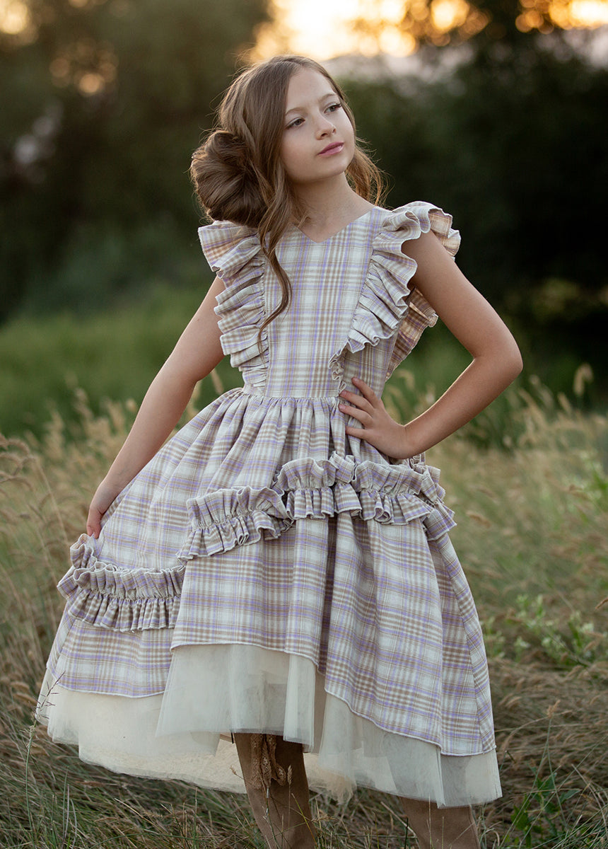 Image of Reign Petticoat Dress in Lavender Plaid