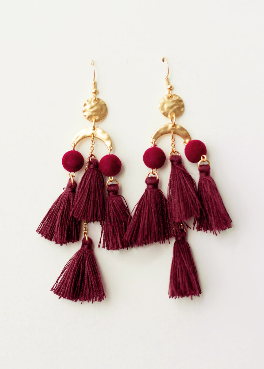 Image of Pomlara Earrings in Burgundy