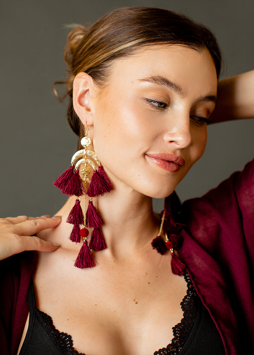 Image of Pomla Earrings in Burgundy