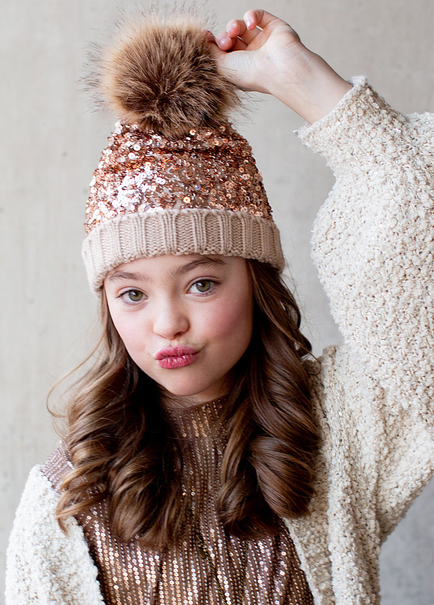 Image of Chloe Sequins Beanie in Gold