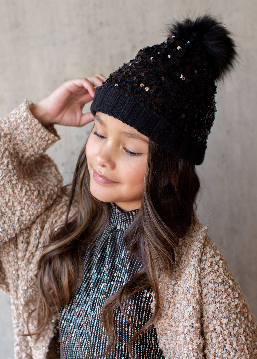 Image of Chloe Sequins Beanie in Black