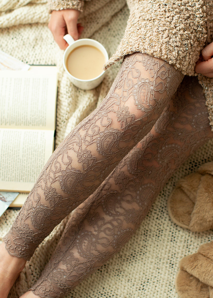 Image of Elena Lace Leggings in Taupe