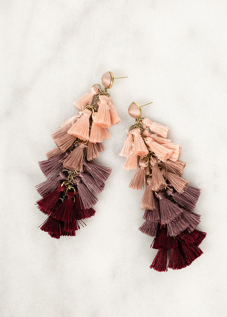 Image of Ibiza Earrings in Mauve & Burgundy Ombre