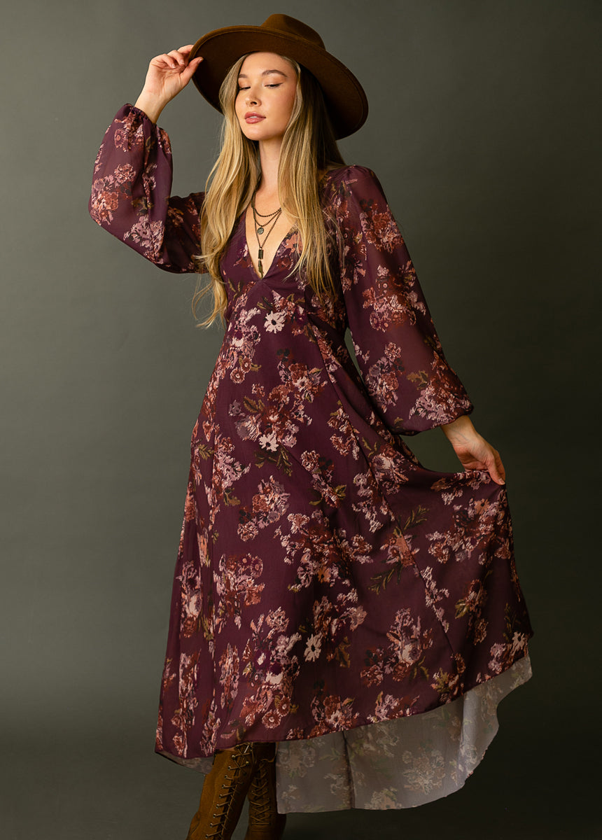 Image of Crystal Dress in Plum Ikat