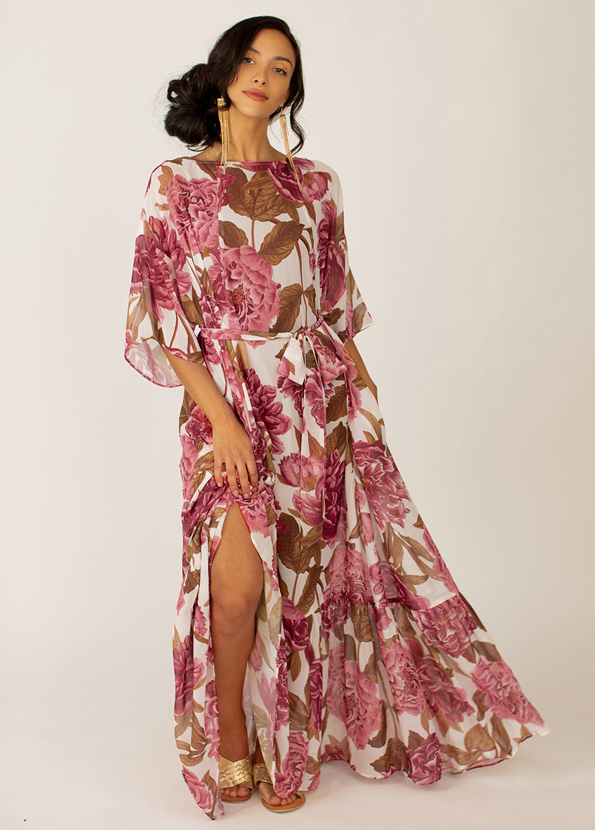 Image of Severine Dress in Sheer Bougainvillea Floral