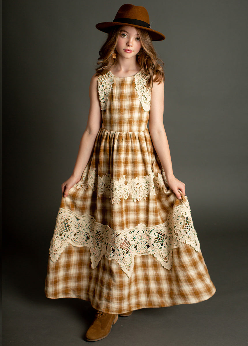 Image of Londra Dress in Ochre Plaid