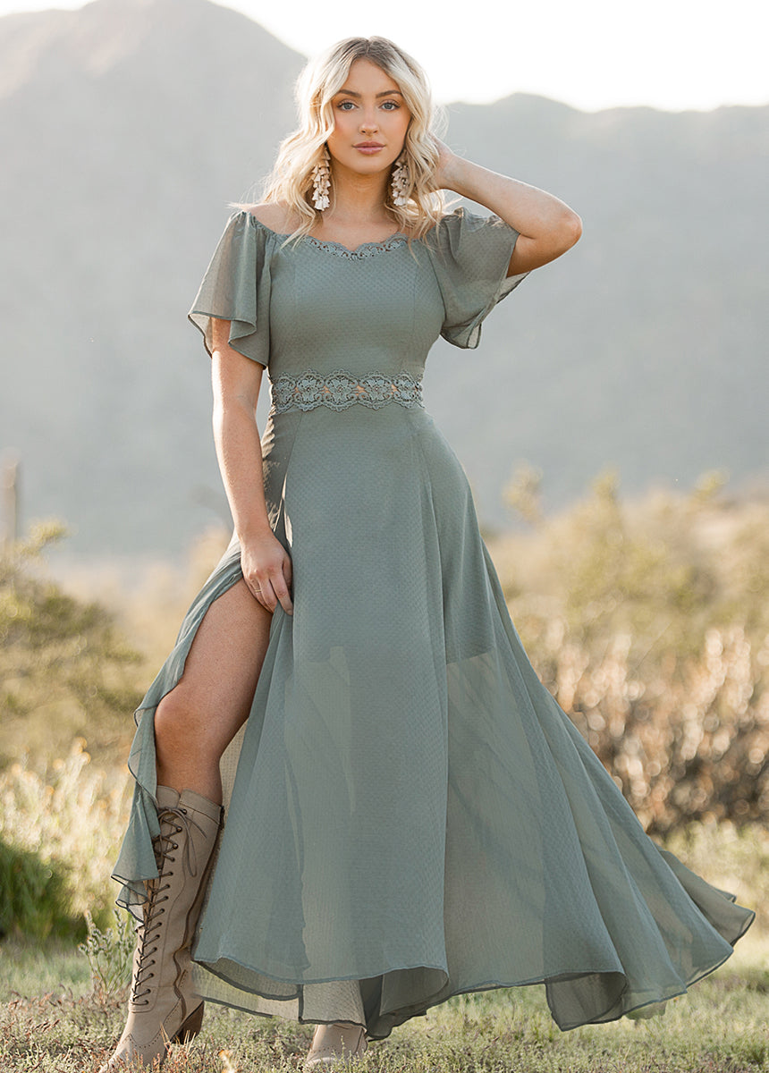 Image of Pascale Dress in Neutral Green
