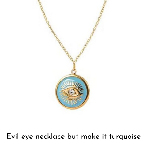 PVD gold stainless steel turquoise enamel evil eye  necklace