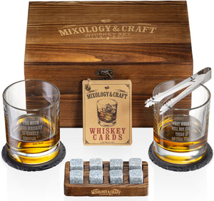 Whiskey Gift Set, 13 pcs Wooden Smoker + Old Fashioned Glasses - 2 pcs, in  Wooden Box with Wood Chips, Whiskey Stones 6 pcs Included - Gift for Men  (Torch Not I…