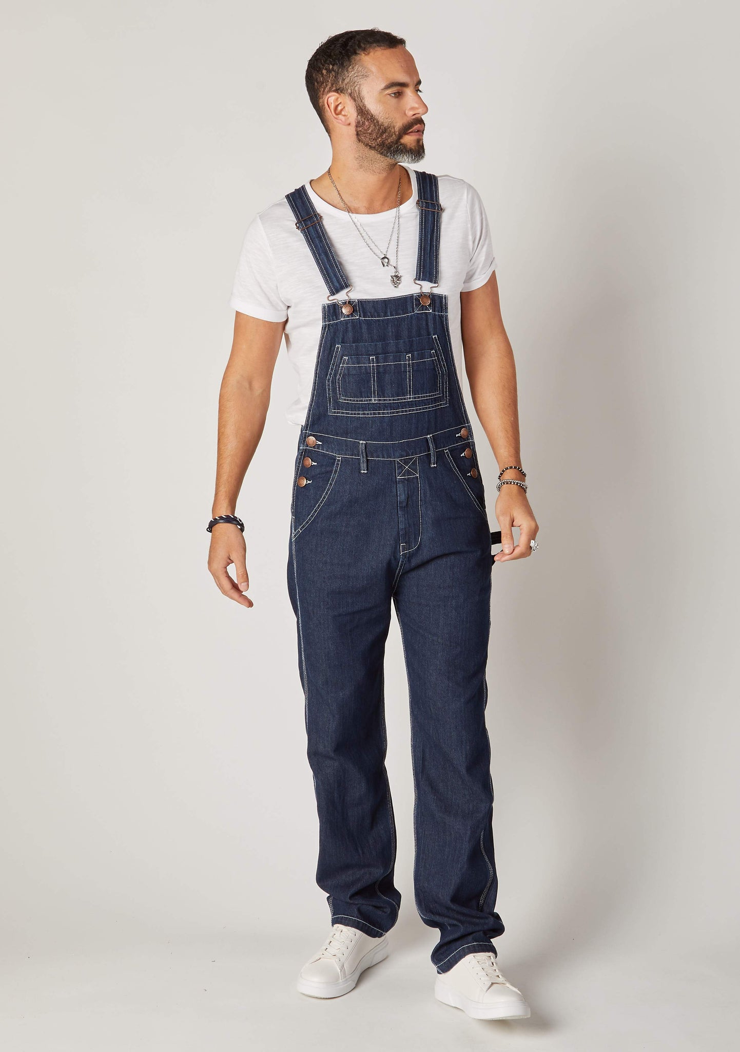 dark blue denim dungarees