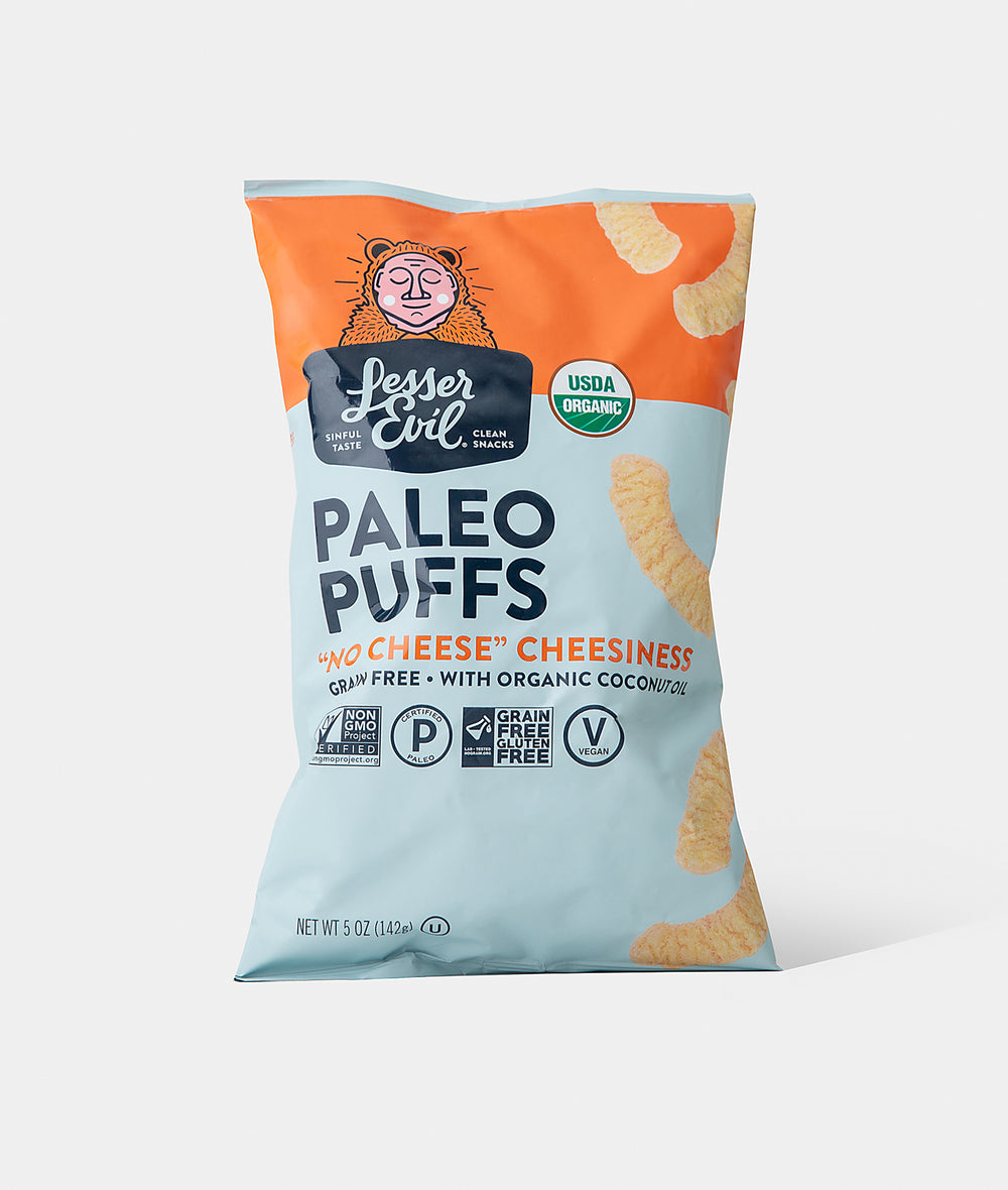 Paleo Puffs No Cheese Cheesiness with Organic Coconut Oil by Lesser