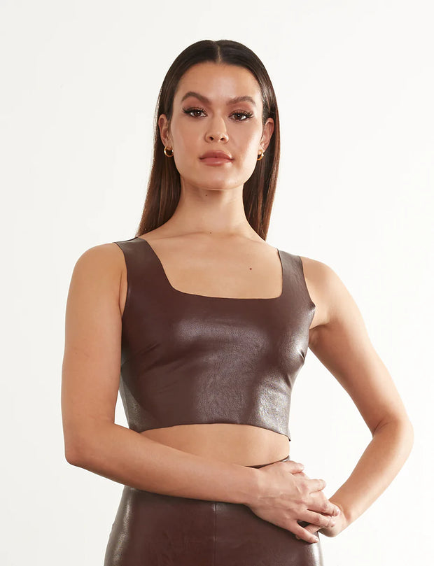 commando Faux Leather Square Neck Crop Top Black XS at