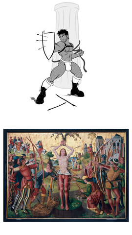 Unapologaytic's representation of St Sebastian is a modern take on the traditional depiction of the martyr. Instead of a passive victim, Unapologaytic's version of Sebastian is a fighter - a symbol of strength and defiance.