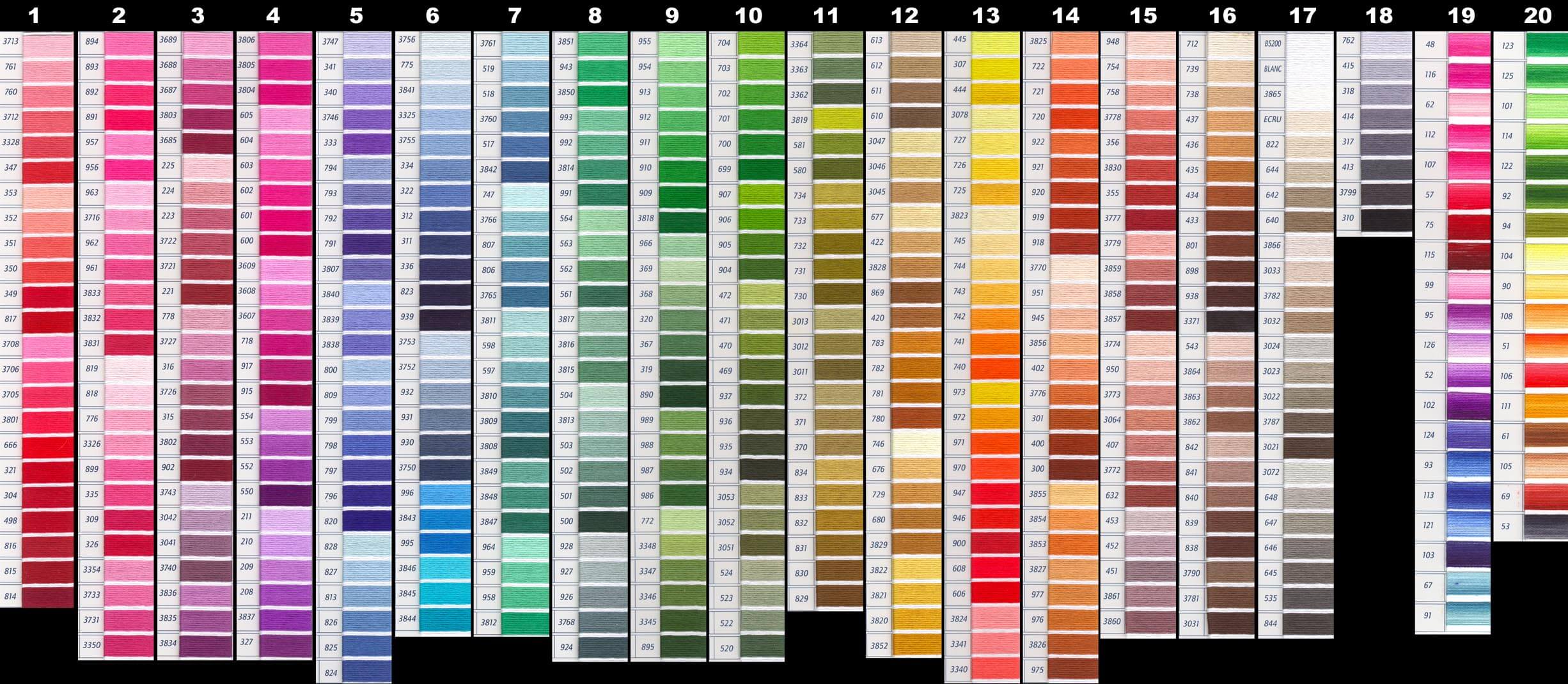 DMC kleurenkaart voor kruissteek borduren