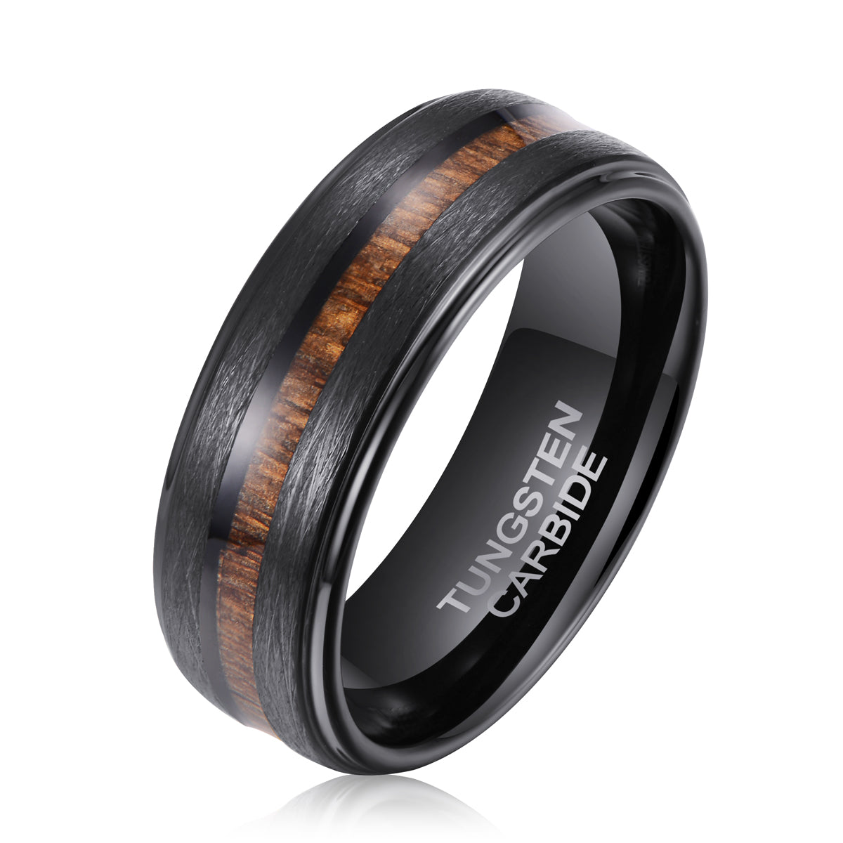 Men's Teak Wood Black Tungsten Ring R-147 - The Silver Goose SA product image