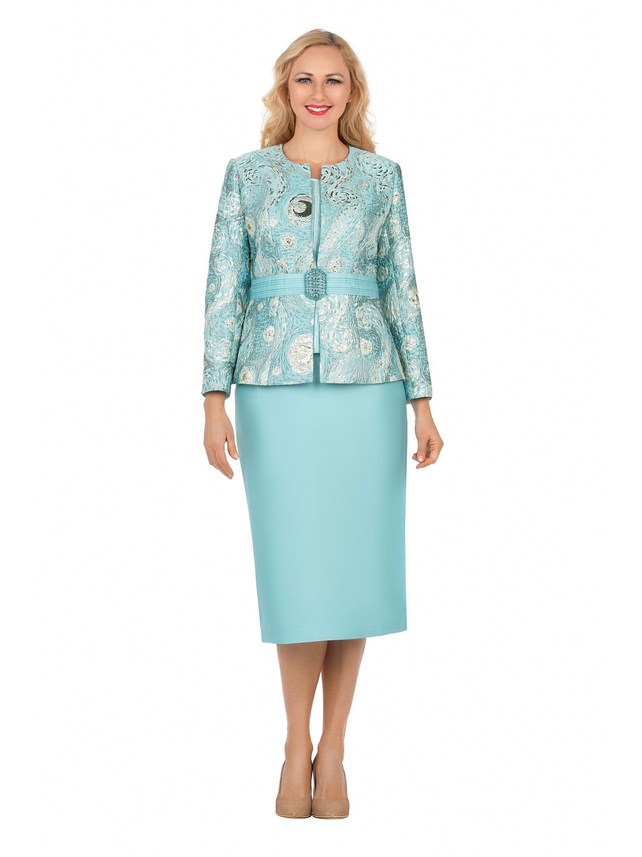 3pc Classic Brocade+Silky Twill Skirt Suit – Giovanna Apparel