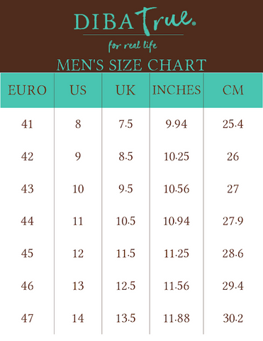 Diba True Men's Size Chart