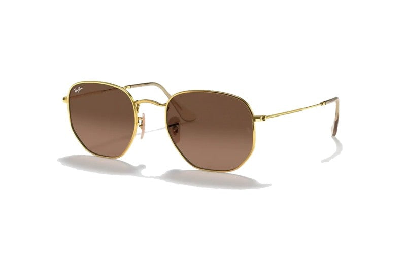 ray ban rimless slim hexagonal sunglasses in brown