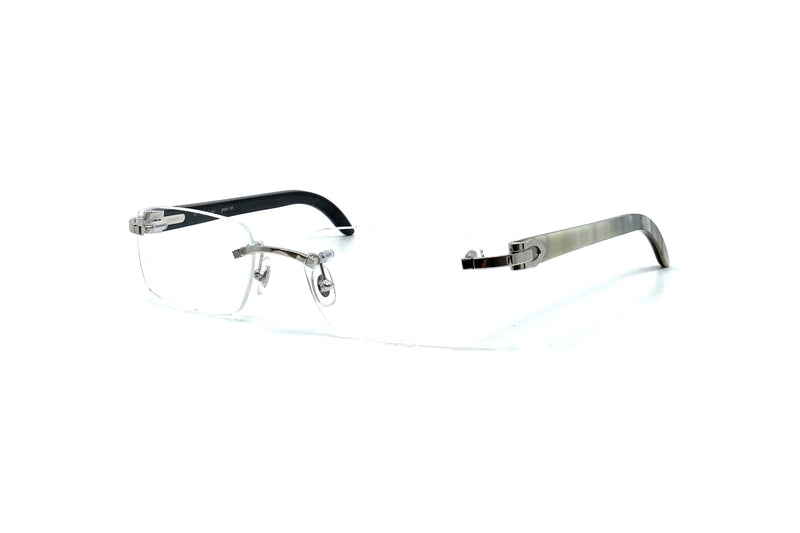 cartier ct0046o 002 silver white buffalo horn rimless eyeglasses