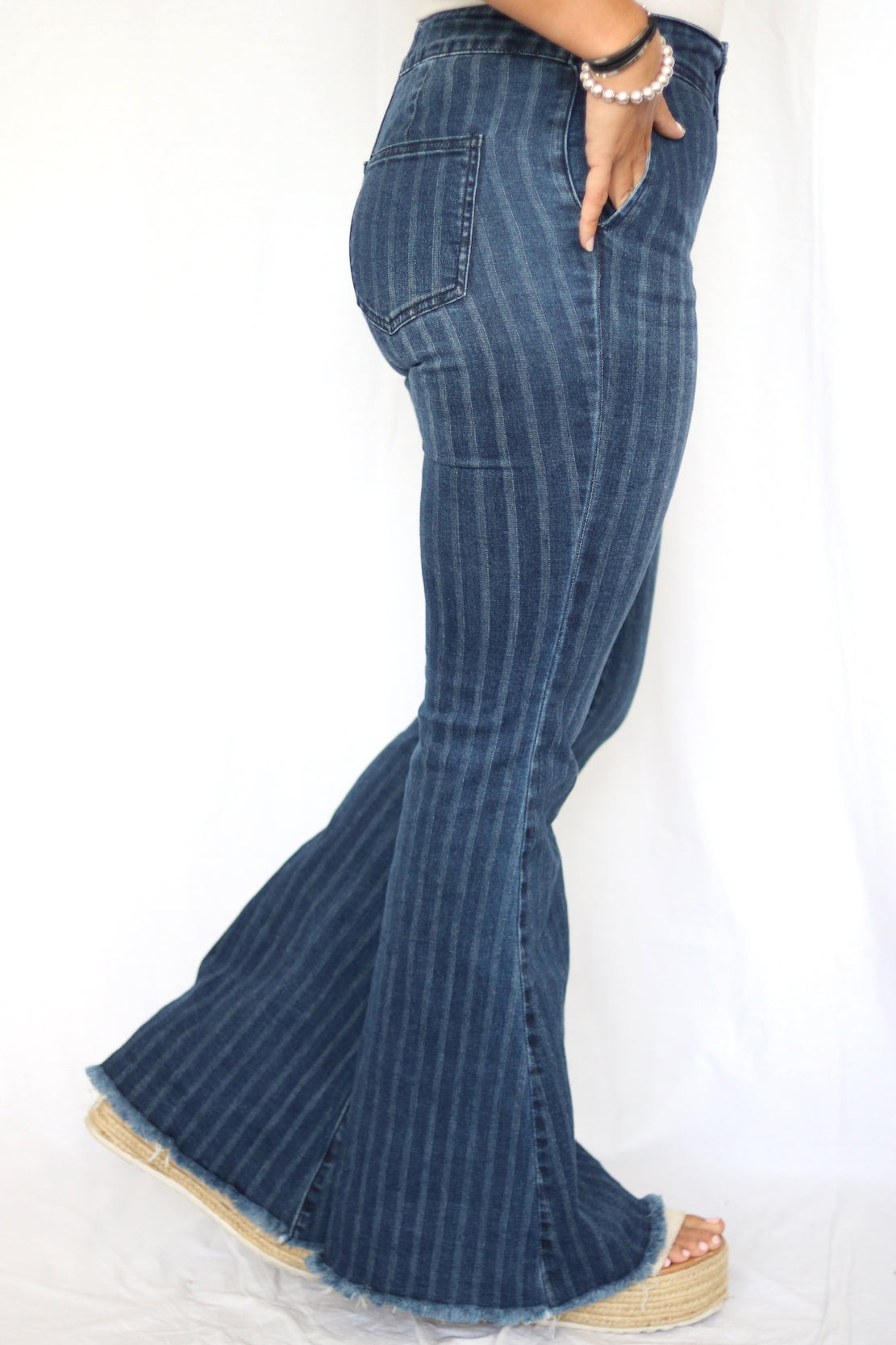 pinstripe bell bottom jeans