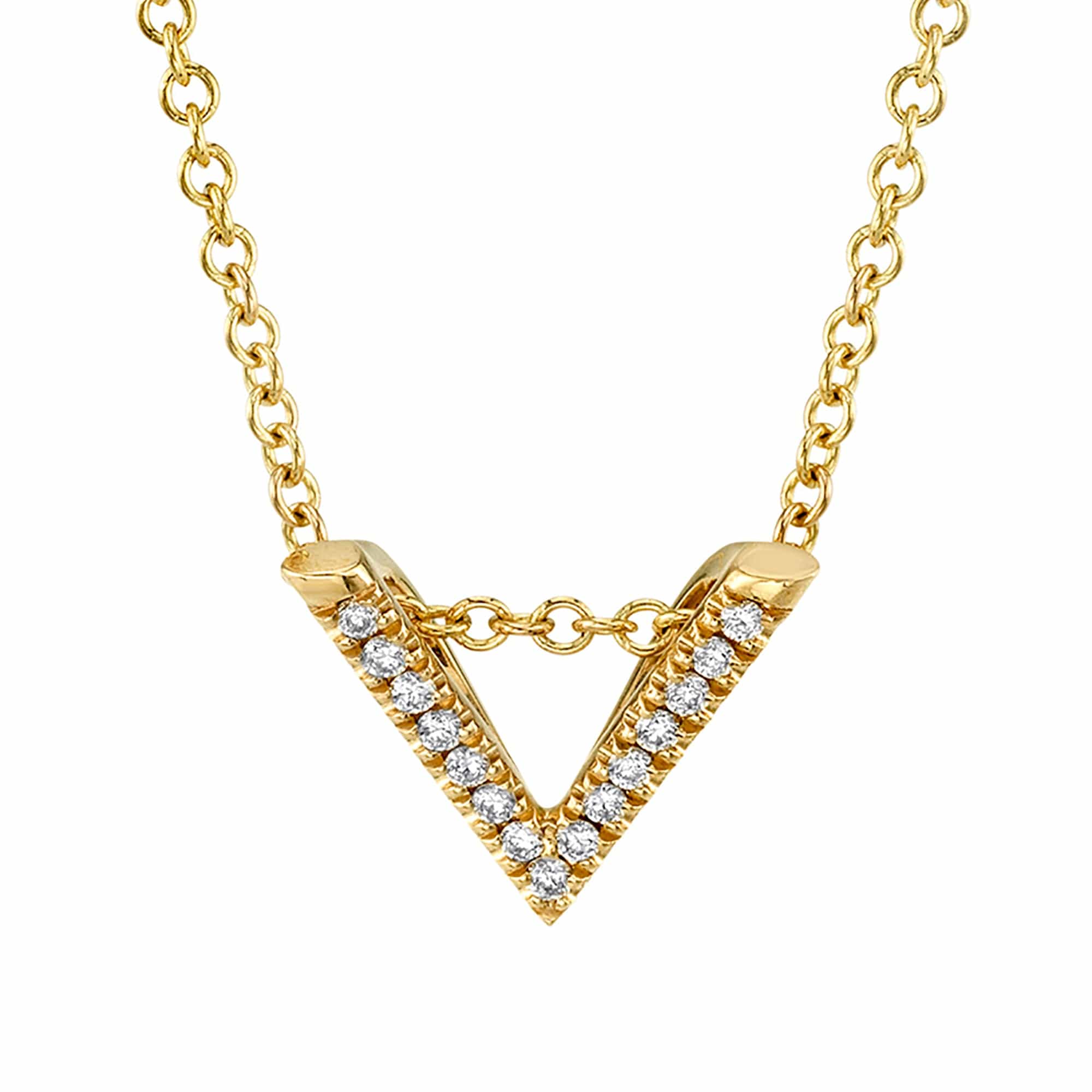 Golden American Diamond V Pendant Chain Necklace | B254-SRD21Y-35 |  Cilory.com