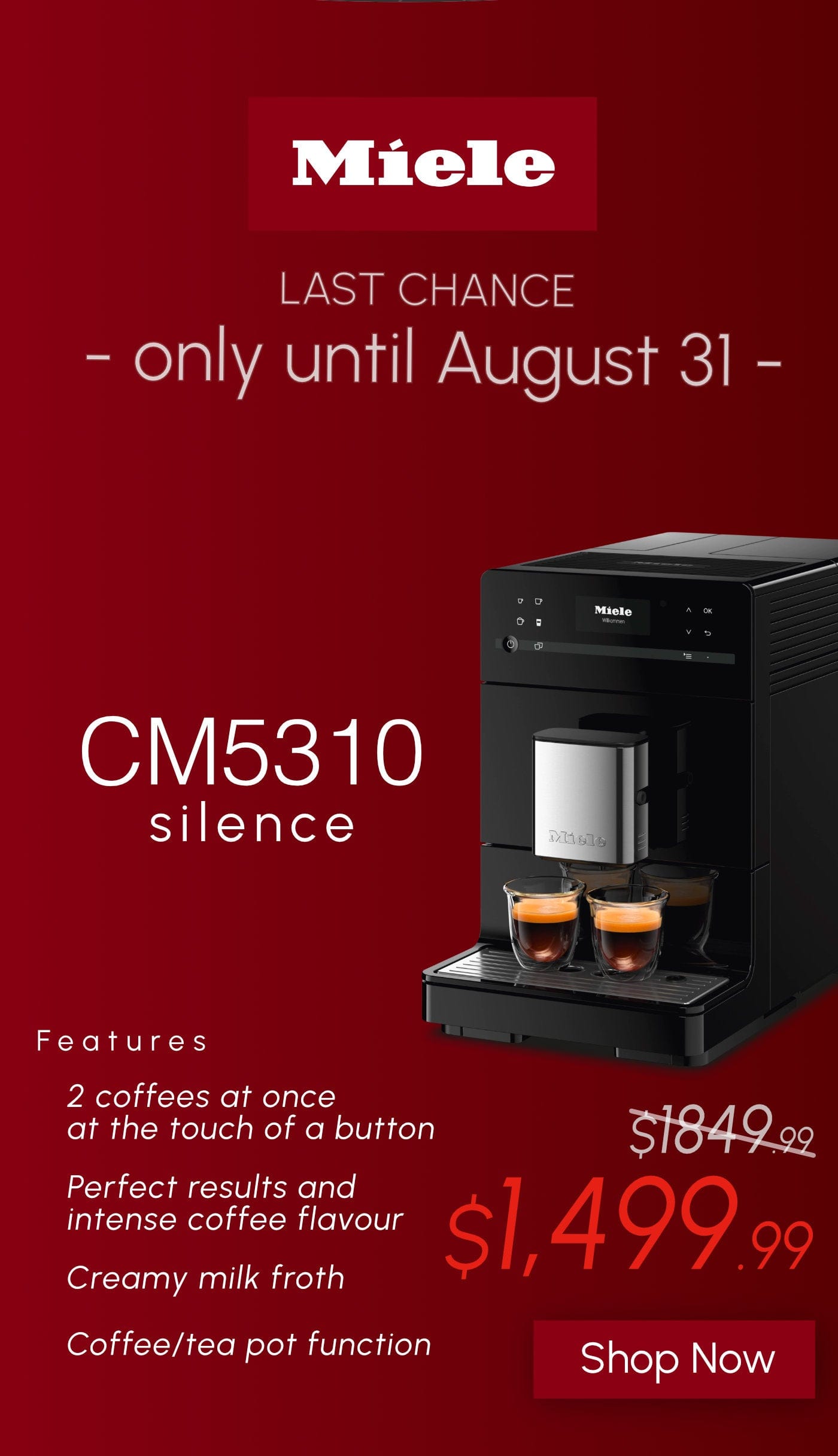 Miele CM5310 Silence Super Automatic Countertop Coffee & Espresso Machine (Obsidian black) 5.0 star rating