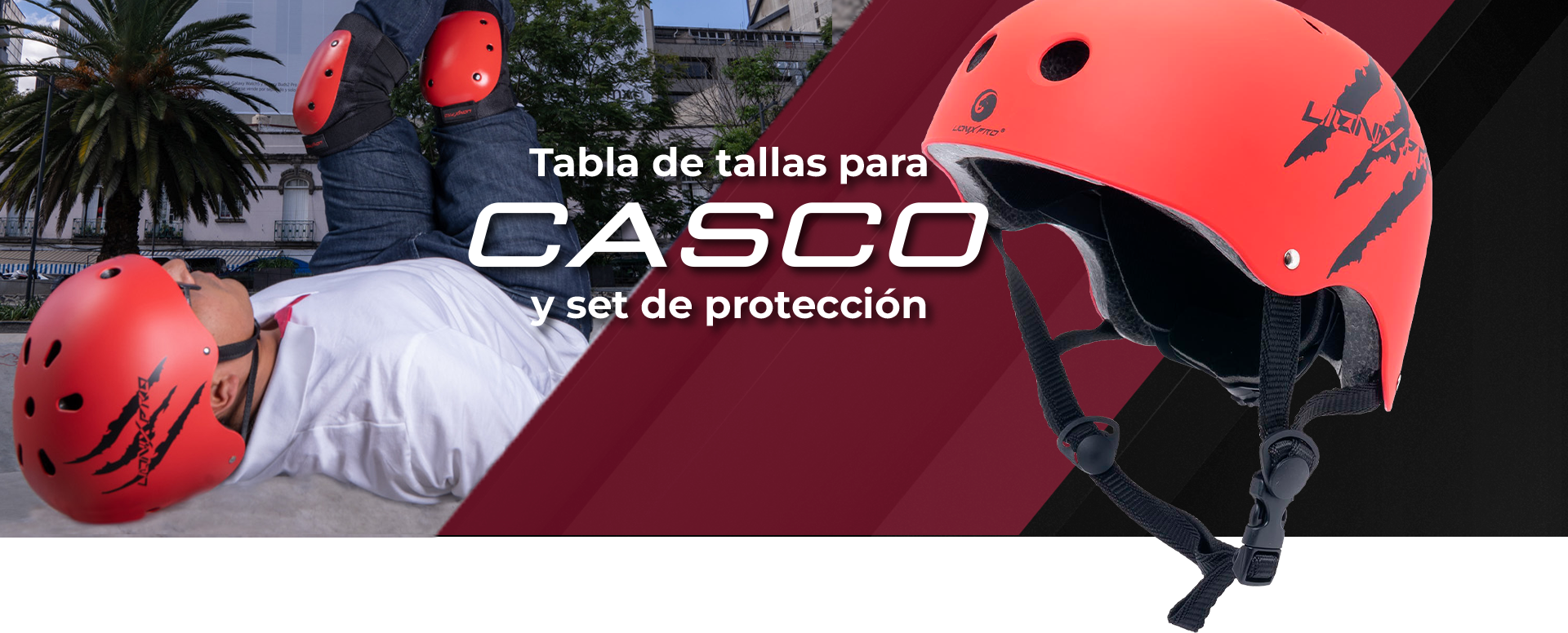 Tabla de tallas para casco y set de protección