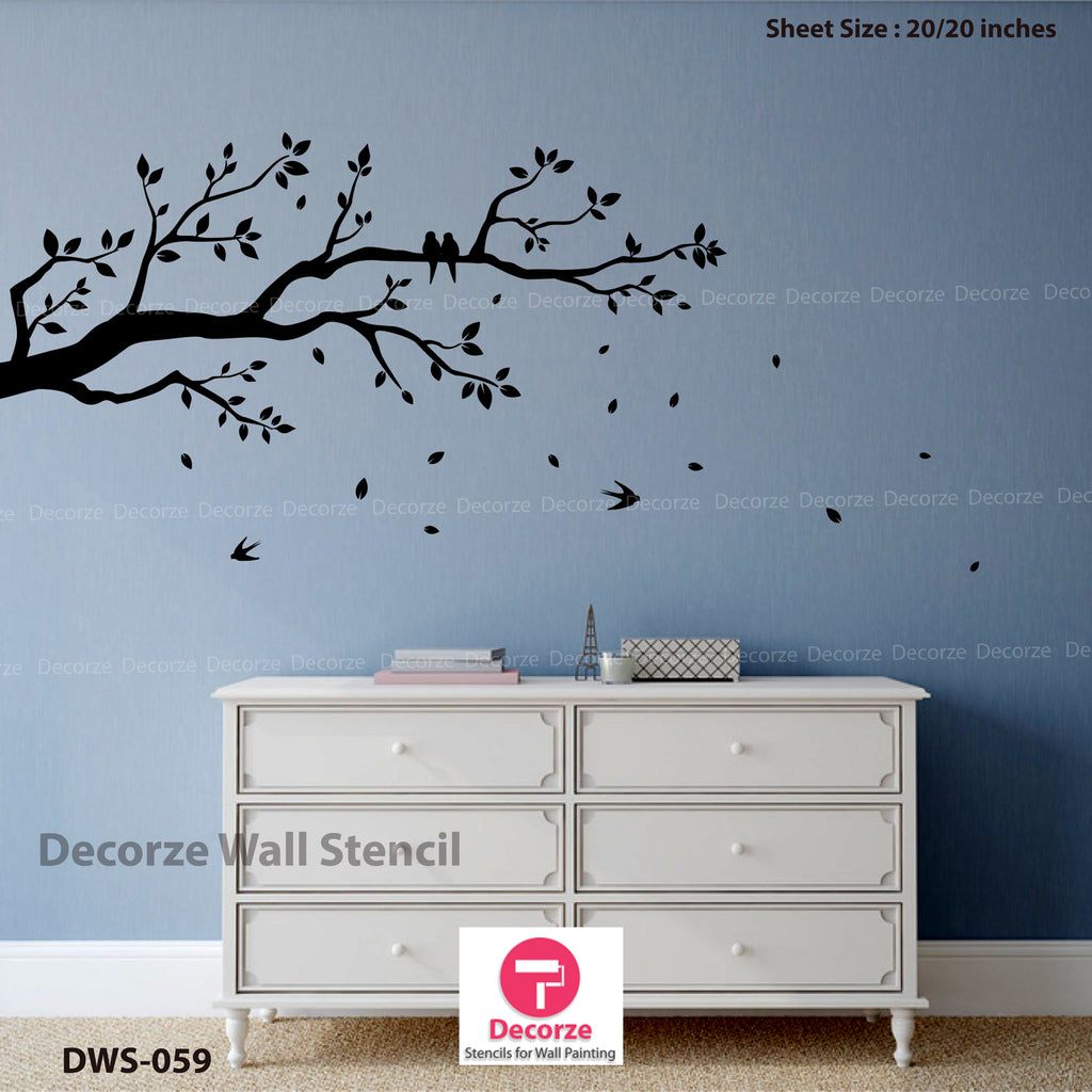 Leaves with branch stencil painting ideas | Wall Painting Designs ...