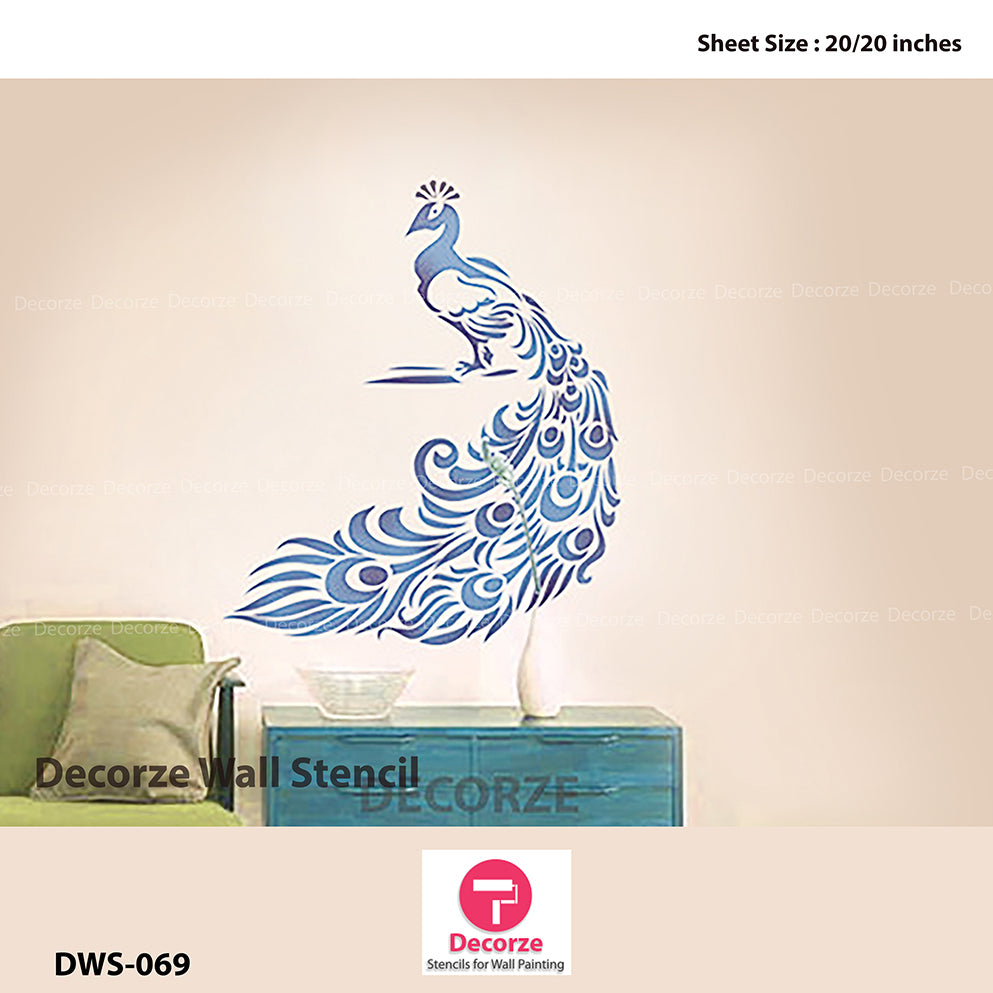 Peacock Art Wall Painting | Peacock stencil Painting | Wall ...