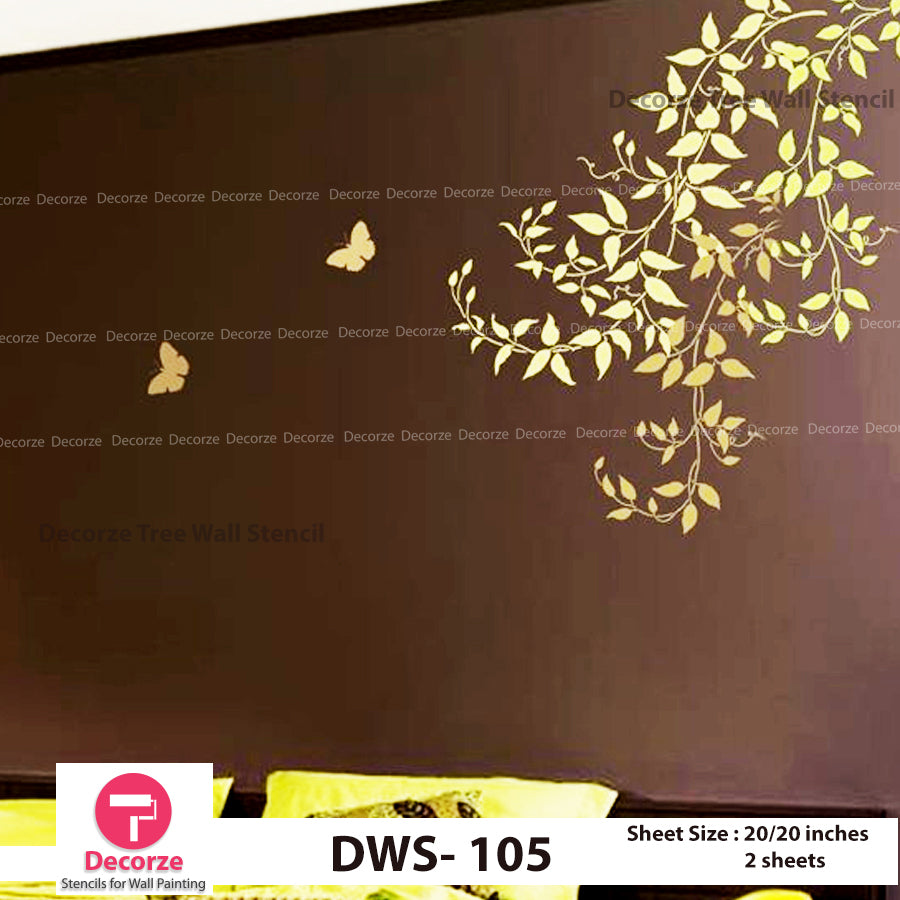 Butterfly Leaves Branch Stencils | Wall Painting Designs| Painting Ideas  DWS-105 | Reusable Wall painting Stencils