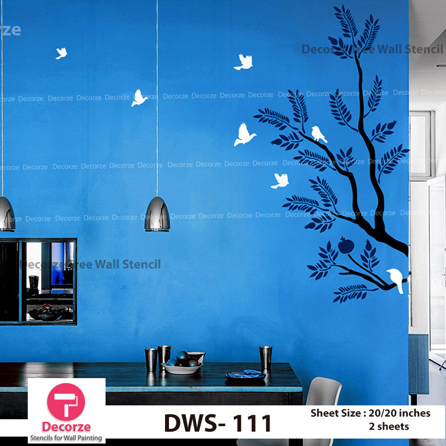 Tree Branch Birds Stencil for Living Room | Wall Painting Designs ...
