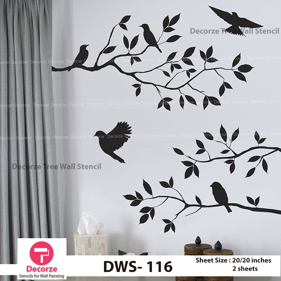 Tree Branch Stencil | Birds Stencil | Wall Painting Designs ...