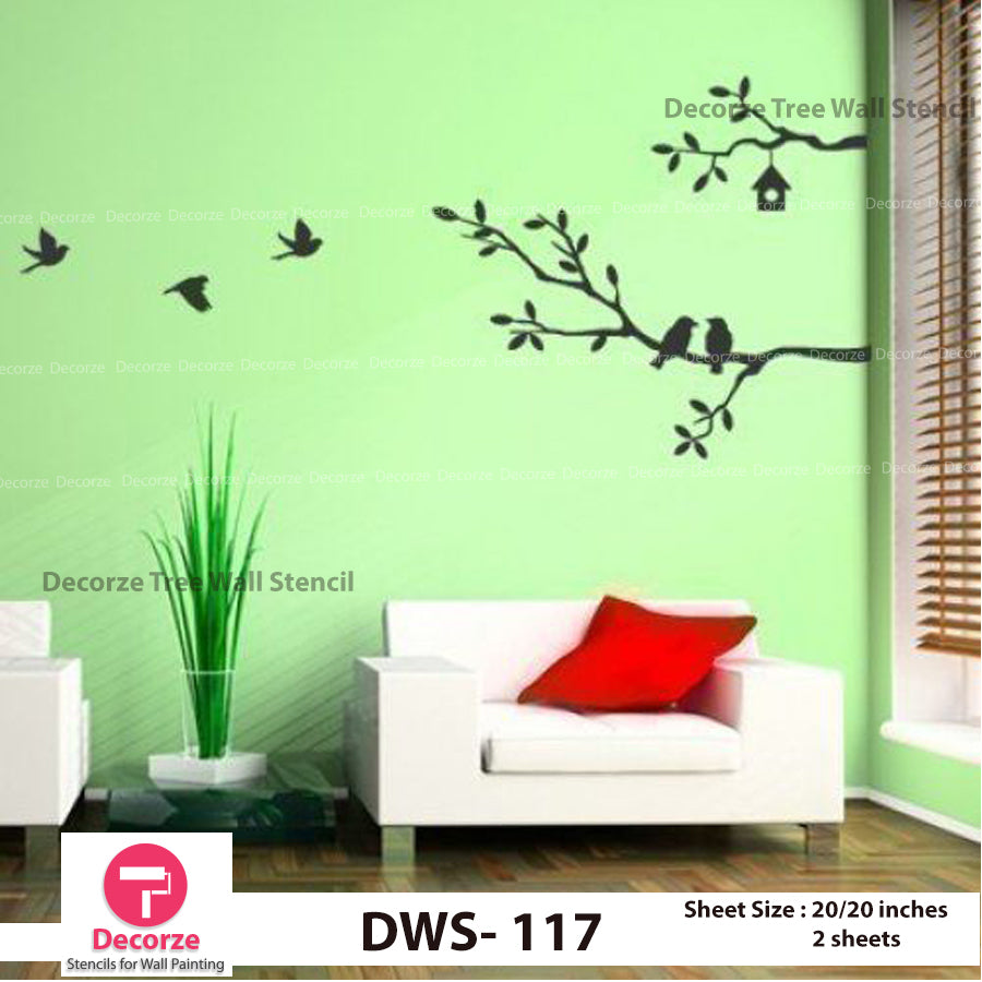 Tree Branch Birds Stencil | Wall Painting Designs| Painting Ideas ...