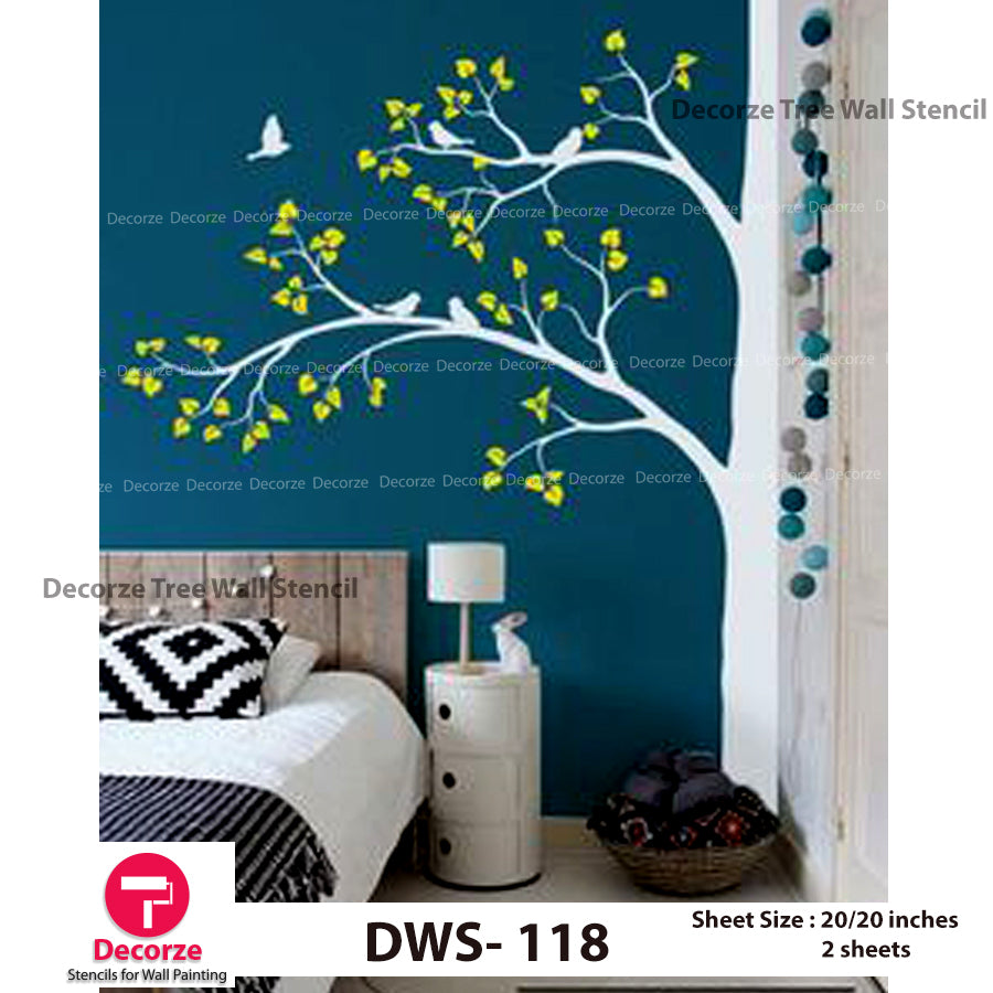 Large Tree Stencil | Birds Stencil for Bed Room | Wall Painting ...
