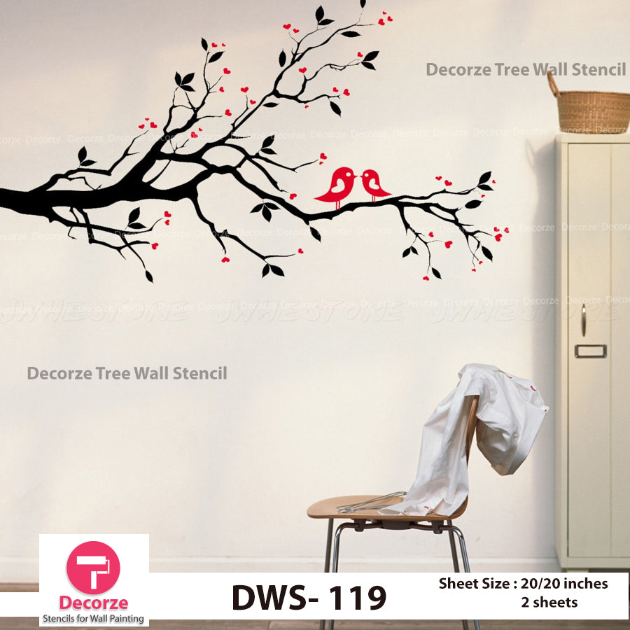 Love Tree Stencil | Tree and Birds Stencil | Wall Painting Designs ...